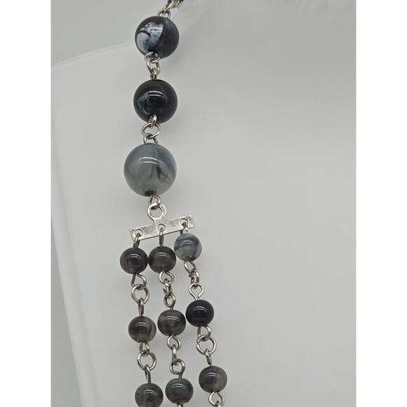 Whimsigoth Multi-Layer Chain Necklace Black Grey Acrylic Beads Faux Carved Onyx - Picture 8 of 12